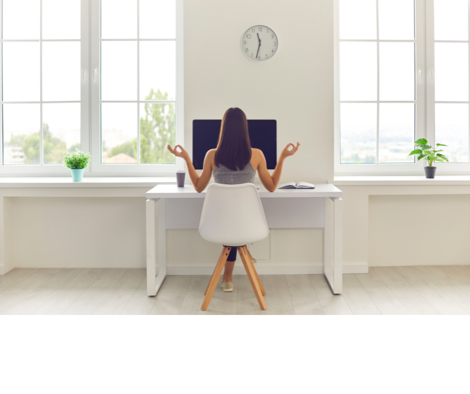Woman Working and Taking a breath to calm